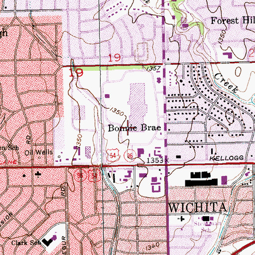 Topographic Map of Bonnie Brae, KS