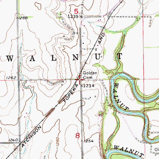 Topographic Map of Golden Cemetery, KS