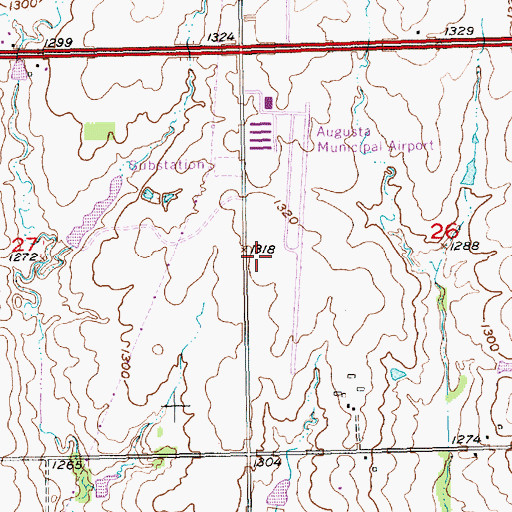 Topographic Map of Augusta Municipal Airport, KS