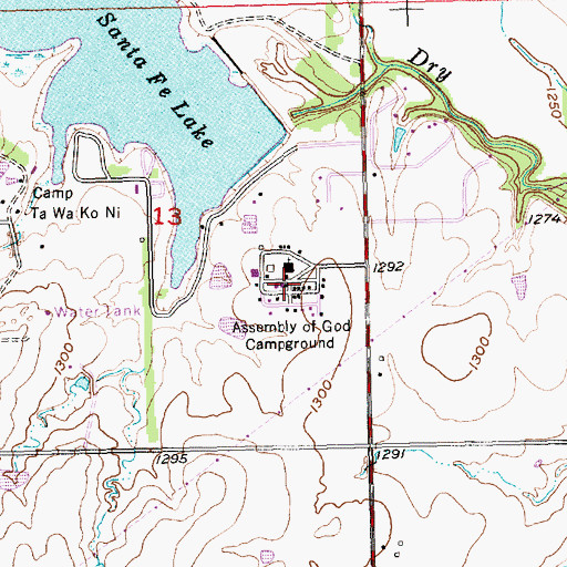 Topographic Map of Assembly of God Campground, KS