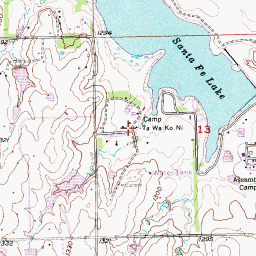 Topographic Map of Camp Ta Wa Ko Ni, KS