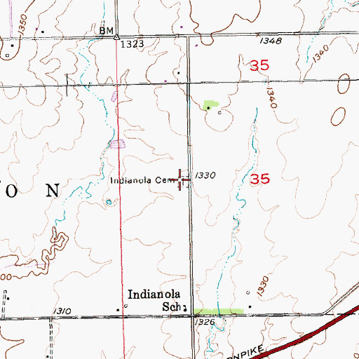 Topographic Map of Indianola Cemetery, KS