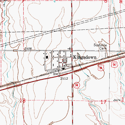 Topographic Map of Kingsdown, KS