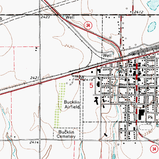 Topographic Map of Bucklin Airport, KS