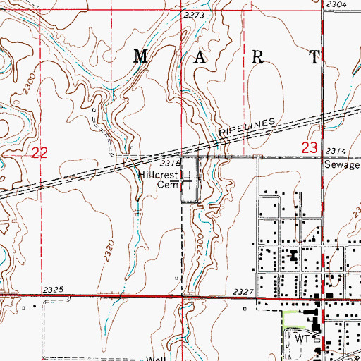 Topographic Map of Hillcrest Cemetery, KS