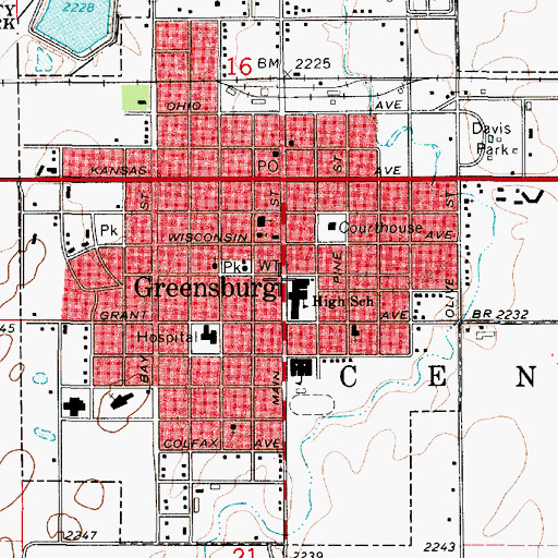 Topographic Map of Greensburg, KS