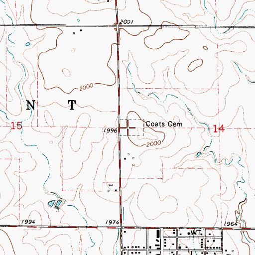 Topographic Map of Coats Cemetery, KS