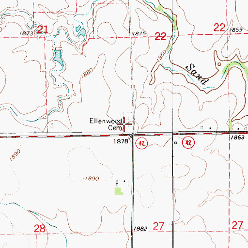 Topographic Map of Ellenwood Cemetery, KS