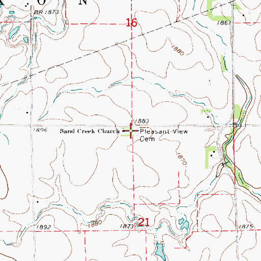 Topographic Map of Pleasant View Cemetery, KS