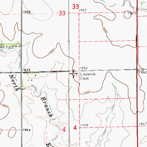 Topographic Map of Ruddick Cemetery, KS