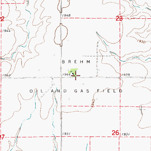 Topographic Map of Brehm Oil and Gas Field, KS