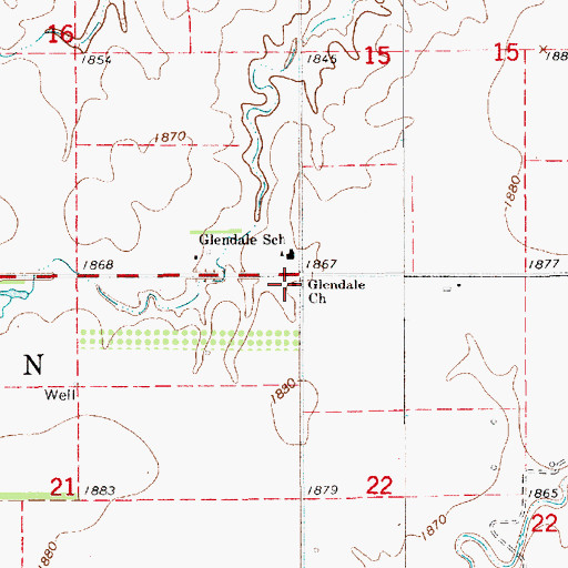 Topographic Map of Glendale United Methodist Church, KS