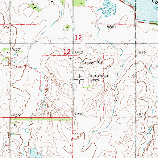 Topographic Map of Saratoga Cemetery, KS