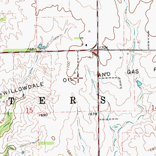 Topographic Map of Willowdale Oil and Gas Field, KS