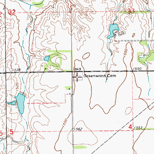 Topographic Map of Greenwood Cemetery, KS