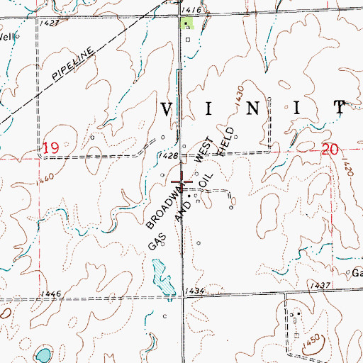 Topographic Map of Broadway West Oil and Gas Field, KS