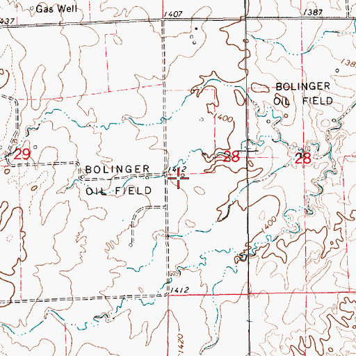 Topographic Map of Bolinger Oil Field, KS
