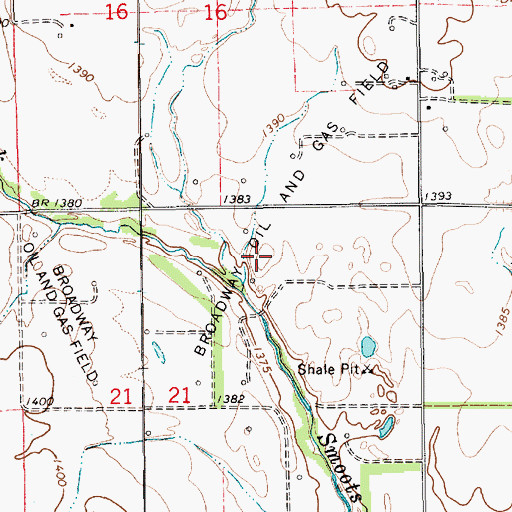 Topographic Map of Broadway Oil and Gas Field, KS