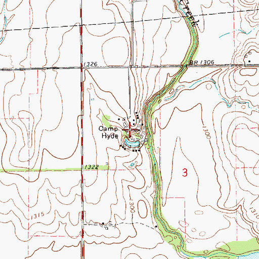 Topographic Map of Camp Hyde, KS