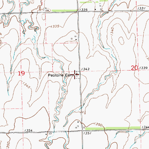 Topographic Map of Peotone Cemetery, KS