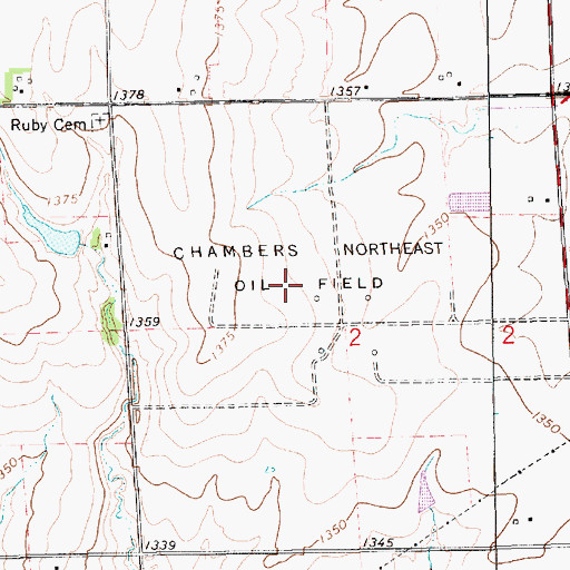 Topographic Map of Chambers Northeast Oil Field, KS