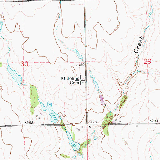Topographic Map of Old Saint Johns Cemetery, KS