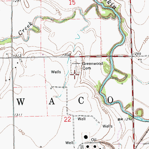 Topographic Map of Greenwood Cemetery, KS