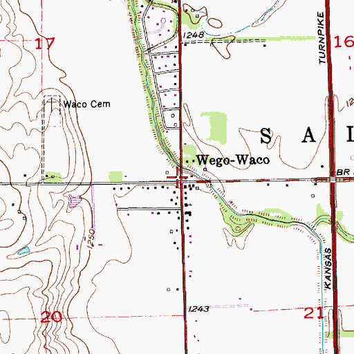 Topographic Map of Wego-Waco, KS