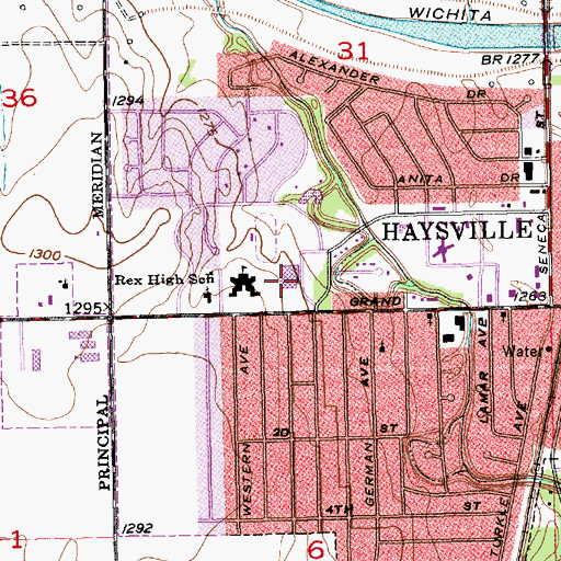 Topographic Map of Haysville Middle School, KS