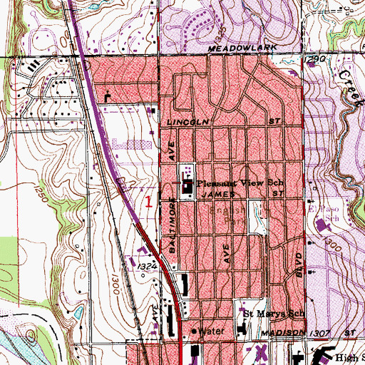 Topographic Map of Pleasantview Elementary School, KS