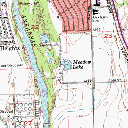 Topographic Map of Meadow Lake, KS