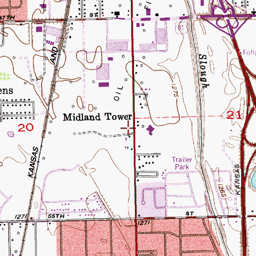 Topographic Map of Midland Tower, KS