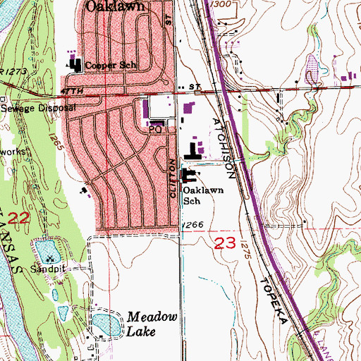 Topographic Map of Oaklawn Elementary School, KS