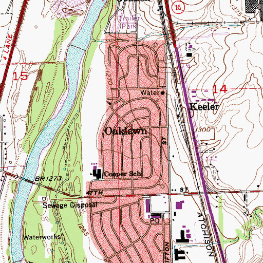 Topographic Map of Oaklawn, KS