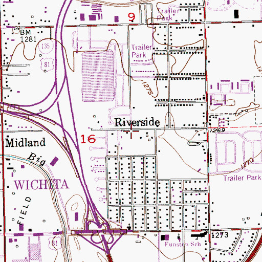 Topographic Map of Riverside, KS