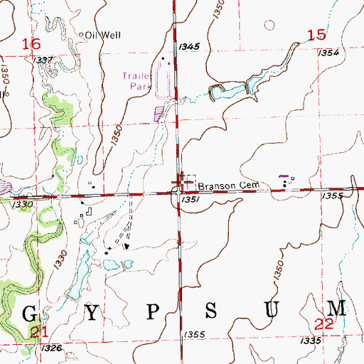 Topographic Map of Branson Cemetery, KS