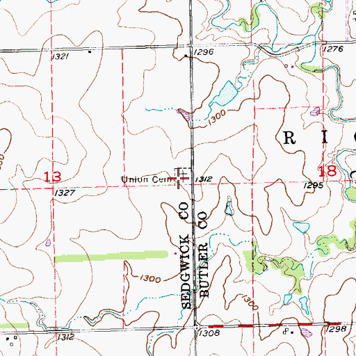 Topographic Map of Union Cemetery, KS