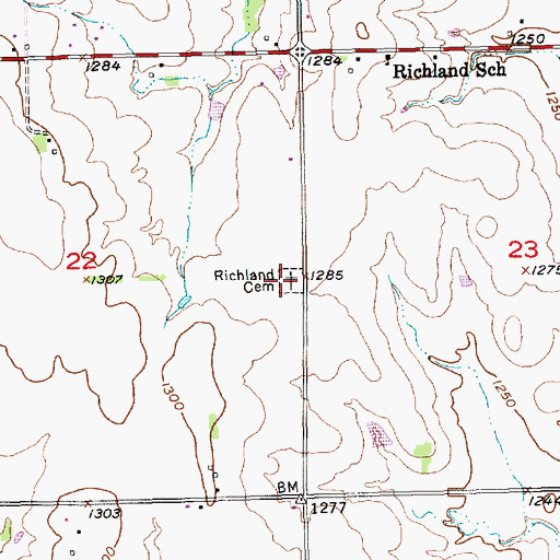 Topographic Map of Richland Cemetery, KS