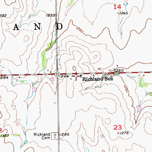 Topographic Map of Richland School (historical), KS