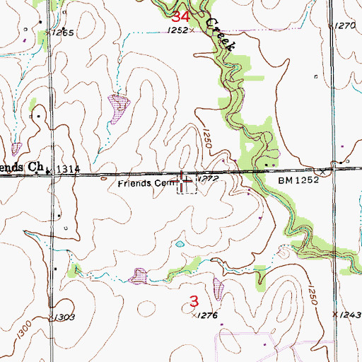 Topographic Map of Friends Cemetery, KS