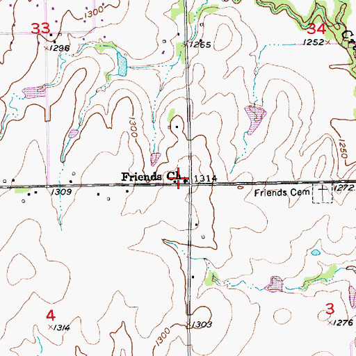 Topographic Map of Rose Hill Friends Church, KS