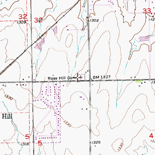 Topographic Map of Rose Hill Cemetery, KS