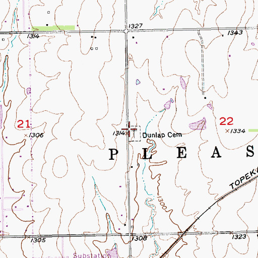 Topographic Map of Dunlap Cemetery, KS