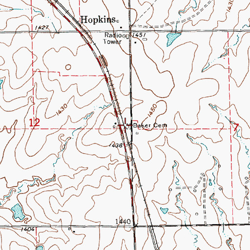 Topographic Map of Baker Cemetery, KS