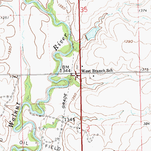 Topographic Map of West Branch School (historical), KS