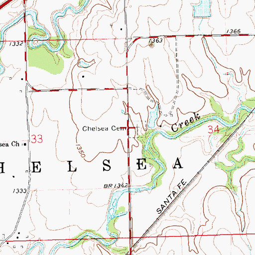 Topographic Map of Chelsea Cemetery, KS