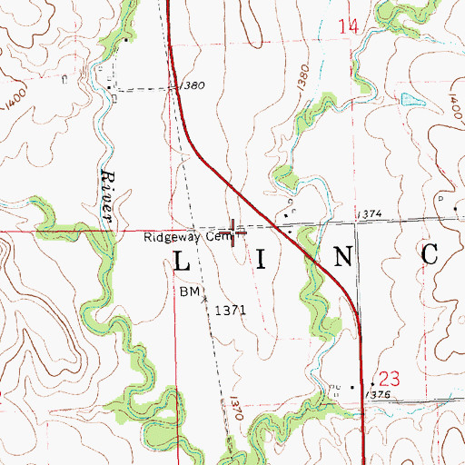 Topographic Map of Ridgeway Cemetery, KS