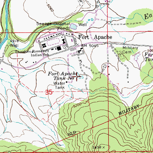 Topographic Map of Fort Apache Tank Number One, AZ