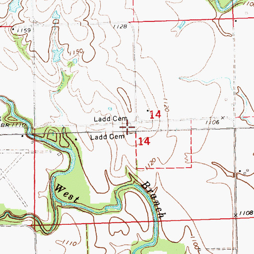 Topographic Map of Ladd Cemetery, KS