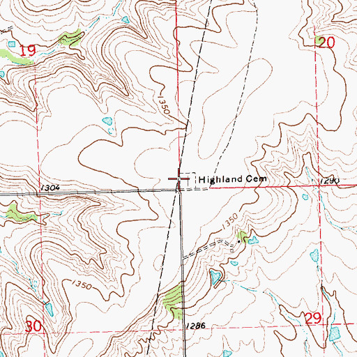 Topographic Map of Highland Cemetery, KS